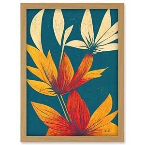 Doppelganger33 LTD Abstract Tropical Leaf Linocut Flowers Blue Gold Artwork Framed Wall Art Print A4 Doppelganger33 LTD Abstract Tropical Leaf Linocut Flowers Blue Gold Artwork Framed Wall Art Print A4