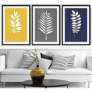 Artze Wall Art Tropical Fern Art Print 3-Piece Set, 30 cm Width x 40 cm Height, Yellow/Grey/Navy Artze Wall Art Tropical Fern Art Print 3-Piece Set, 30 cm Width x 40 cm Height, Yellow/Grey/Navy