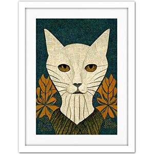 Doppelganger33 LTD Elegant Cat Illustration William Morris Style Teal Mustard Artwork Framed Wall Art Print 18X24 Inch Doppelganger33 LTD Elegant Cat Illustration William Morris Style Teal Mustard Artwork Framed Wall Art Print 18X24 Inch