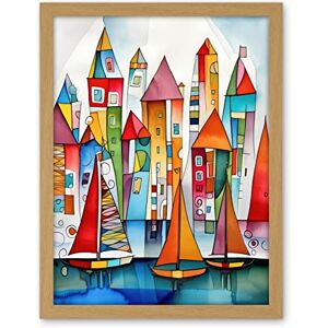 Artery8 Modern Marina Colourful Port Folk Art Watercolour Painting Artwork Framed Wall Art Print 18X24 Inch Artery8 Modern Marina Colourful Port Folk Art Watercolour Painting Artwork Framed Wall Art Print 18X24 Inch