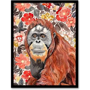 Artery8 Orangutan with Red Blooming Flowers Watercolour Living Room Artwork Framed Wall Art Print A4 Artery8 Orangutan with Red Blooming Flowers Watercolour Living Room Artwork Framed Wall Art Print A4