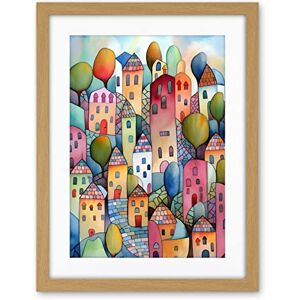 Artery8 Village On The Hill Cobble Streets Folk Art Artwork Framed Wall Art Print 18X24 Inch Artery8 Village On The Hill Cobble Streets Folk Art Artwork Framed Wall Art Print 18X24 Inch