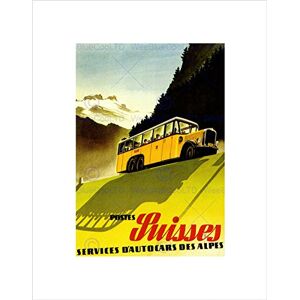 Wee Blue Coo Travel Post Bus Alpine Swiss Mountain Road Pine Forest Wall Art Print Wee Blue Coo Travel Post Bus Alpine Swiss Mountain Road Pine Forest Wall Art Print