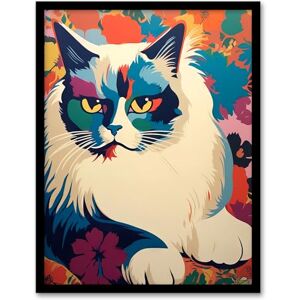 Artery8 Ragdoll Cat With Flowers Pet Portrait Teal Blue Purple Orange Floral Artwork Vibrant Bold Bright Colourful Painting Artwork Framed Wall Art Print A4 Artery8 Ragdoll Cat With Flowers Pet Portrait Teal Blue Purple Orange Floral Artwork Vibrant Bold Bright Colourful Painting Artwork Framed Wall Art Print A4