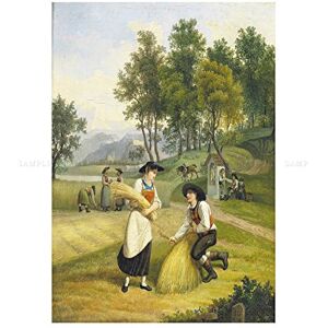 Wee Blue Coo Painting Rural Gauermann (attr) Wheat Binding Wall Art Print Wee Blue Coo Painting Rural Gauermann (attr) Wheat Binding Wall Art Print