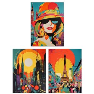 Artery8 Set of 3 Prints London Paris New York Vibrant Bright Colourful 3 Pack 12X16" Poster Living Room Wall Art Prints Artery8 Set of 3 Prints London Paris New York Vibrant Bright Colourful 3 Pack 12X16" Poster Living Room Wall Art Prints