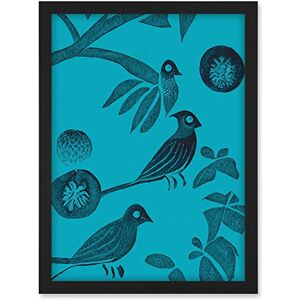 Doppelganger33 LTD Linocut Vintage Blue Birds Jungle Pattern Illustration Teal Artwork Framed A3 Wall Art Print Doppelganger33 LTD Linocut Vintage Blue Birds Jungle Pattern Illustration Teal Artwork Framed A3 Wall Art Print