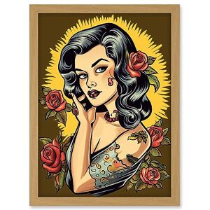 Artery8 Retro Tattoo Ink Body Art Pin Up Girl Roses Sun Rockabilly Americana 50s Artwork Framed A3 Wall Art Print Artery8 Retro Tattoo Ink Body Art Pin Up Girl Roses Sun Rockabilly Americana 50s Artwork Framed A3 Wall Art Print