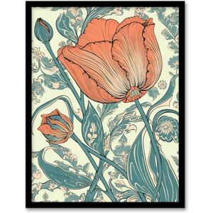 Artery8 Tulip Flower Pattern Detail William Morris Style Painting Teal Blue Coral Pink Spring Blooms Nature Colourful Bright Floral Modern Artwork Artwork Framed Wall Art Print A4 Artery8 Tulip Flower Pattern Detail William Morris Style Painting Teal Blue Coral Pink Spring Blooms Nature Colourful Bright Floral Modern Artwork Artwork Framed Wall Art Print A4
