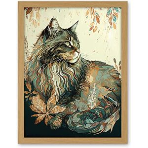 Artery8 Maine Coon Cat with Flower Pattern Modern Watercolour Illustration Artwork Framed Wall Art Print 18X24 Inch Artery8 Maine Coon Cat with Flower Pattern Modern Watercolour Illustration Artwork Framed Wall Art Print 18X24 Inch