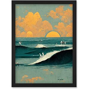 Wee Blue Coo Surfers Surfing Chasing Waves at Sunset Teal Mustard Abstract Oil Paint Artwork Framed Wall Art Print A4 Wee Blue Coo Surfers Surfing Chasing Waves at Sunset Teal Mustard Abstract Oil Paint Artwork Framed Wall Art Print A4