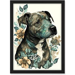 Artery8 Black Staffordshire Bull Terrier and Flowers Detailed Coloured Pencil Portrait Illustration Artwork Framed A3 Wall Art Print Artery8 Black Staffordshire Bull Terrier and Flowers Detailed Coloured Pencil Portrait Illustration Artwork Framed A3 Wall Art Print