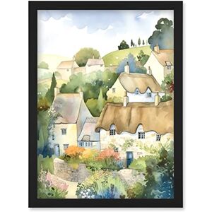 Artery8 Thatched Roof Cottage House Village in Soft Pastel Colours Modern Watercolour Painting Artwork Framed Wall Art Print A4 Artery8 Thatched Roof Cottage House Village in Soft Pastel Colours Modern Watercolour Painting Artwork Framed Wall Art Print A4