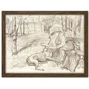 Artery8 Jeanniot Young Woman Dog Charcoal Drawing Artwork Framed Wall Art Print 18X24 Inch Artery8 Jeanniot Young Woman Dog Charcoal Drawing Artwork Framed Wall Art Print 18X24 Inch