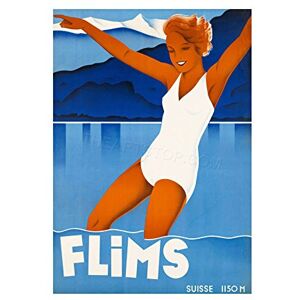 Wee Blue Coo Travel Ad Flims Switzerland Lake Cauma Swim Alpine Resort Wall Art Print Wee Blue Coo Travel Ad Flims Switzerland Lake Cauma Swim Alpine Resort Wall Art Print