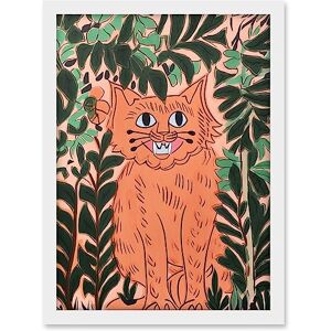 Artery8 Ginger Orange Tabby Cat in Plants Modern Folk Art Artwork Framed A3 Wall Art Print Artery8 Ginger Orange Tabby Cat in Plants Modern Folk Art Artwork Framed A3 Wall Art Print