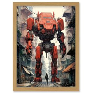 Artery8 Red Mecha Robot in City Street Anime Sci-Fi Artwork Giant Humanoid Machine Fantasy Science Fiction Artwork Framed Wall Art Print A4 Artery8 Red Mecha Robot in City Street Anime Sci-Fi Artwork Giant Humanoid Machine Fantasy Science Fiction Artwork Framed Wall Art Print A4