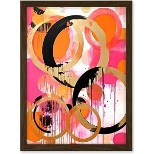 Artery8 Abstract Circles Oil Painting Bright Pink Orange Gold Black Geometric Drip Paint Artwork Framed A3 Wall Art Print Artery8 Abstract Circles Oil Painting Bright Pink Orange Gold Black Geometric Drip Paint Artwork Framed A3 Wall Art Print