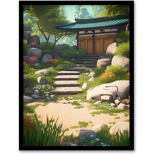 Artery8 Zen Garden Bright Painting Stone Steps Bathed in Sunlight Leading to Tea House Serene Spring Bloom Yard Artwork Framed Wall Art Print A4 Artery8 Zen Garden Bright Painting Stone Steps Bathed in Sunlight Leading to Tea House Serene Spring Bloom Yard Artwork Framed Wall Art Print A4