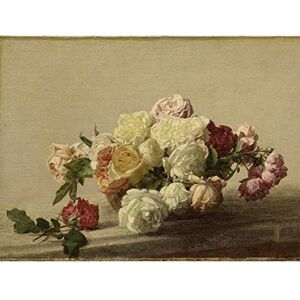 Artery8 Fantin Latour Bowl Of Roses On A Marble Table Painting Premium Wall Art Canvas Print 18X24 Inch Artery8 Fantin Latour Bowl Of Roses On A Marble Table Painting Premium Wall Art Canvas Print 18X24 Inch