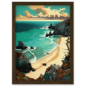Artery8 Porthcurno Sandy Beach Cliffs Coastal Landscape Artwork Framed Wall Art Print A4 Artery8 Porthcurno Sandy Beach Cliffs Coastal Landscape Artwork Framed Wall Art Print A4