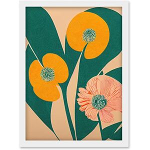Wee Blue Coo California Poppy Flower Blooms Turquoise Leaves Bright Artwork Framed Wall Art Print A4 Wee Blue Coo California Poppy Flower Blooms Turquoise Leaves Bright Artwork Framed Wall Art Print A4