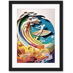 Artery8 Rainbow Kirigami Surfer Surfing Coastal Landscape Artwork Framed Wall Art Print 18X24 Inch Artery8 Rainbow Kirigami Surfer Surfing Coastal Landscape Artwork Framed Wall Art Print 18X24 Inch