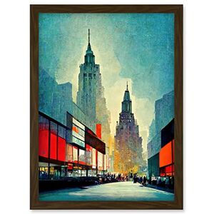Doppelganger33 LTD Broadway New York City Cityscape In Blue And Red Artwork Framed Wall Art Print A4 Doppelganger33 LTD Broadway New York City Cityscape In Blue And Red Artwork Framed Wall Art Print A4