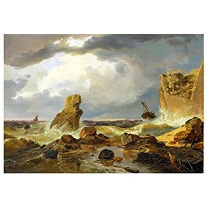 Wee Blue Coo Painting Seascape Achenbach Surf On Rocky Coast Wall Art Print Wee Blue Coo Painting Seascape Achenbach Surf On Rocky Coast Wall Art Print