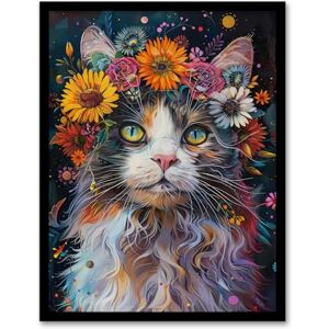 Artery8 Mystic Psychedelic Hippy Cat Flower Crown Abstract For Living Room Artwork Framed Wall Art Print 18X24 Inch Artery8 Mystic Psychedelic Hippy Cat Flower Crown Abstract For Living Room Artwork Framed Wall Art Print 18X24 Inch
