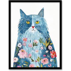 Artery8 Smiling Blue Cat with Flowers in Fur Watercolour Kids Bedroom Nursery Artwork Framed Wall Art Print A4 Artery8 Smiling Blue Cat with Flowers in Fur Watercolour Kids Bedroom Nursery Artwork Framed Wall Art Print A4