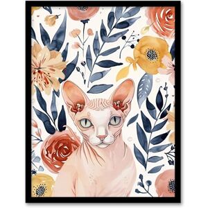 Artery8 Sphynx Cat Lover Floral Watercolour Portrait Living Room Artwork Framed Wall Art Print 18X24 Inch Artery8 Sphynx Cat Lover Floral Watercolour Portrait Living Room Artwork Framed Wall Art Print 18X24 Inch