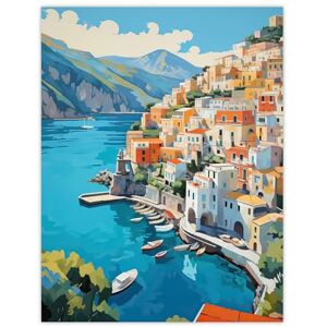 Artery8 Amalfi Coast Artwork Blue Orange Green Italy Coastal Village Landscape Extra Large XL Wall Art Poster Print Artery8 Amalfi Coast Artwork Blue Orange Green Italy Coastal Village Landscape Extra Large XL Wall Art Poster Print