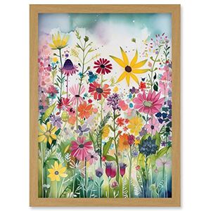 Artery8 Bright Wildflower Floral Blooms Folk Art Artwork Framed Wall Art Print A4 Artery8 Bright Wildflower Floral Blooms Folk Art Artwork Framed Wall Art Print A4