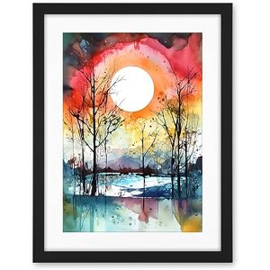 Artery8 Abstract Sunset Landscape Watercolour Painting Countryside Lake Autumn Trees Artwork Framed Wall Art Print 18X24 Inch Artery8 Abstract Sunset Landscape Watercolour Painting Countryside Lake Autumn Trees Artwork Framed Wall Art Print 18X24 Inch