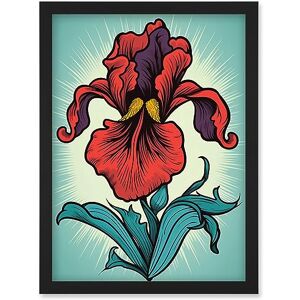 Artery8 Red Iris Flower Old School USA Tattoo Ink Body Rockabilly Americana 50s Artwork Framed Wall Art Print A4 Artery8 Red Iris Flower Old School USA Tattoo Ink Body Rockabilly Americana 50s Artwork Framed Wall Art Print A4