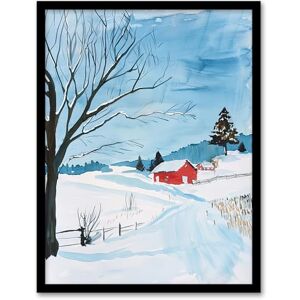 Artery8 Red Swedish Cottage in Winter Snow Countryside Living Room Artwork Framed Wall Art Print A4 Artery8 Red Swedish Cottage in Winter Snow Countryside Living Room Artwork Framed Wall Art Print A4