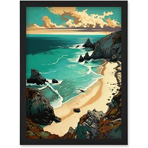 Artery8 Porthcurno Sandy Beach Cliffs Coastal Landscape Artwork Framed Wall Art Print A4 Artery8 Porthcurno Sandy Beach Cliffs Coastal Landscape Artwork Framed Wall Art Print A4
