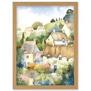 Artery8 Thatched Roof Cottage House Village in Soft Pastel Colours Modern Watercolour Painting Artwork Framed Wall Art Print A4 Artery8 Thatched Roof Cottage House Village in Soft Pastel Colours Modern Watercolour Painting Artwork Framed Wall Art Print A4