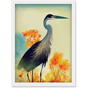Doppelganger33 LTD Elegant Heron Bird Portrait In An Autumn Forest Landscape Artwork Framed Wall Art Print A4 Doppelganger33 LTD Elegant Heron Bird Portrait In An Autumn Forest Landscape Artwork Framed Wall Art Print A4