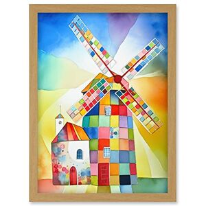 Artery8 Abstract Patchwork Windmill Old Amsterdam Folk Art Artwork Framed Wall Art Print A4 Artery8 Abstract Patchwork Windmill Old Amsterdam Folk Art Artwork Framed Wall Art Print A4