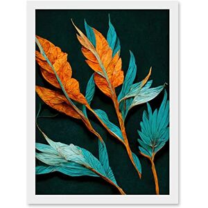 Wee Blue Coo Striking Modern Bright Teal and Orange Detailed Dried Leaves on Black Artwork Framed A3 Wall Art Print Wee Blue Coo Striking Modern Bright Teal and Orange Detailed Dried Leaves on Black Artwork Framed A3 Wall Art Print