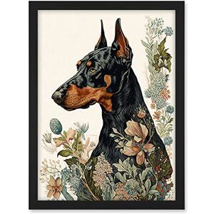 Artery8 Doberman Dog with Wild Flowers Boho Watercolour Illustration Artwork Framed A3 Wall Art Print Artery8 Doberman Dog with Wild Flowers Boho Watercolour Illustration Artwork Framed A3 Wall Art Print