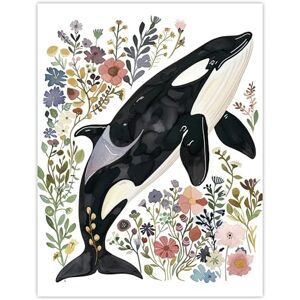 Artery8 Orca Killer Whale with Wildflowers Bright Floral Living Room Extra Large XL Wall Art Poster Print Artery8 Orca Killer Whale with Wildflowers Bright Floral Living Room Extra Large XL Wall Art Poster Print