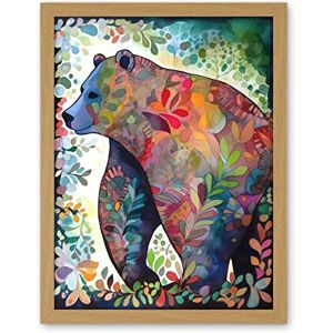 Artery8 Grizzly Bear With Botanical Patterns Folk Art Watercolour Painting Artwork Framed Wall Art Print 18X24 Inch Artery8 Grizzly Bear With Botanical Patterns Folk Art Watercolour Painting Artwork Framed Wall Art Print 18X24 Inch