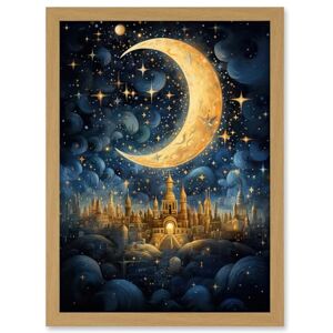 Artery8 Golden City in the Clouds Surreal Artwork Blue Gold Crescent Moon Starry Night Fairytale Artwork Framed A3 Wall Art Print Artery8 Golden City in the Clouds Surreal Artwork Blue Gold Crescent Moon Starry Night Fairytale Artwork Framed A3 Wall Art Print