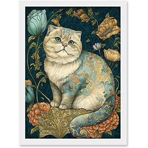 Artery8 William Morris Inspired Cute Cat with Floral Pattern Fur and Flowers Colourful Modern Illustration Artwork Framed Wall Art Print A4 Artery8 William Morris Inspired Cute Cat with Floral Pattern Fur and Flowers Colourful Modern Illustration Artwork Framed Wall Art Print A4