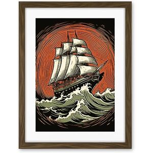 Artery8 Sailing Ship in Rough Sea Waves Retro Rockabilly Americana 50s Artwork Framed Wall Art Print 18X24 Inch Artery8 Sailing Ship in Rough Sea Waves Retro Rockabilly Americana 50s Artwork Framed Wall Art Print 18X24 Inch