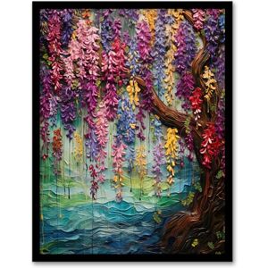 Artery8 Colourful Cascading Wisteria Over Riverbank Heavy Oil Painting Artwork Framed Wall Art Print A4 Artery8 Colourful Cascading Wisteria Over Riverbank Heavy Oil Painting Artwork Framed Wall Art Print A4