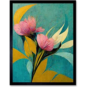 Wee Blue Coo Abstract Teal Pink Mustard Flower Floral Painting Art Print Framed Poster Wall Decor 12x16 inch Wee Blue Coo Abstract Teal Pink Mustard Flower Floral Painting Art Print Framed Poster Wall Decor 12x16 inch